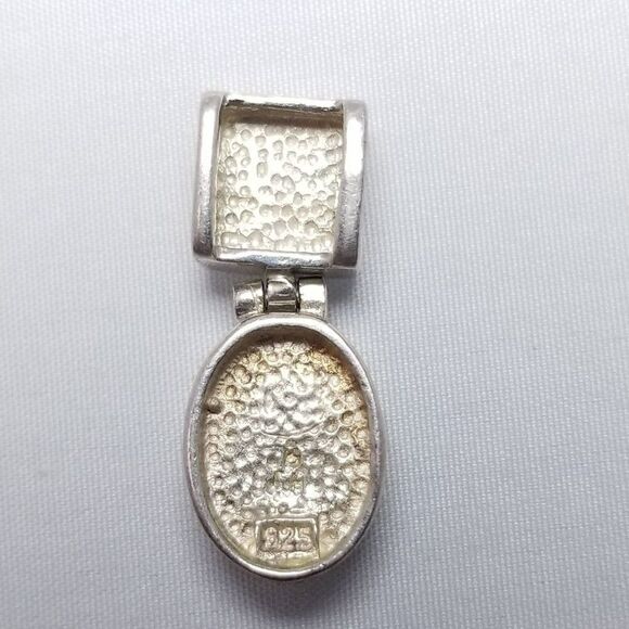 Vintage Sterling Silver Blue Turquoise Inlaid Stone Slide Pendant, Minimal - Picture 3 of 7